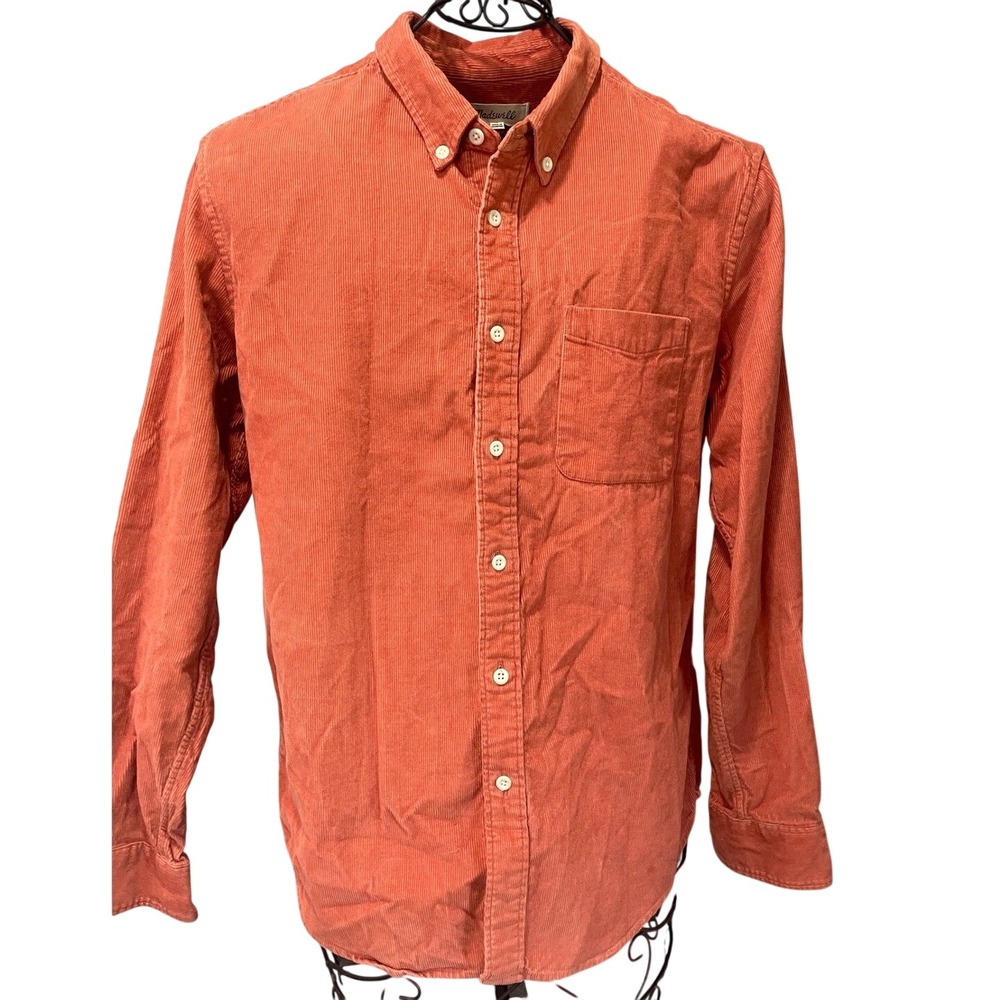 Madewell Mens Corduroy Button Down Shirt Rust Burnt Orange Long Sleeve Medium